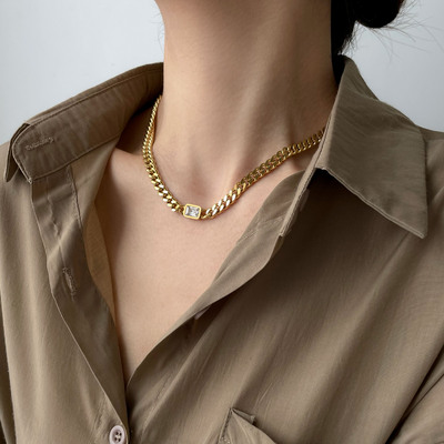 潮牌链条单钻锆石肯豆同款