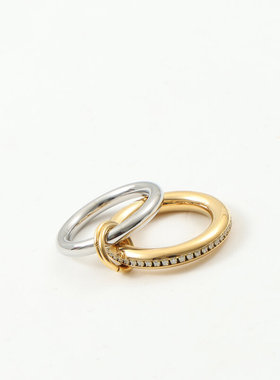 欧美时尚新款小众设计钛钢镀18K金双环镶钻戒指指环叠戴INS风跨境