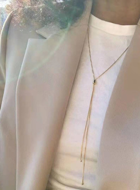 欧美极简线条抽绳可调节蛇骨长款项链毛衣链小众气质百搭钛钢秋冬