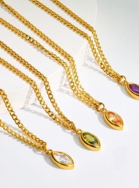 欧美ins轻奢时尚镶钻项链个性设计钛钢镀金锁骨链女新款百搭气质