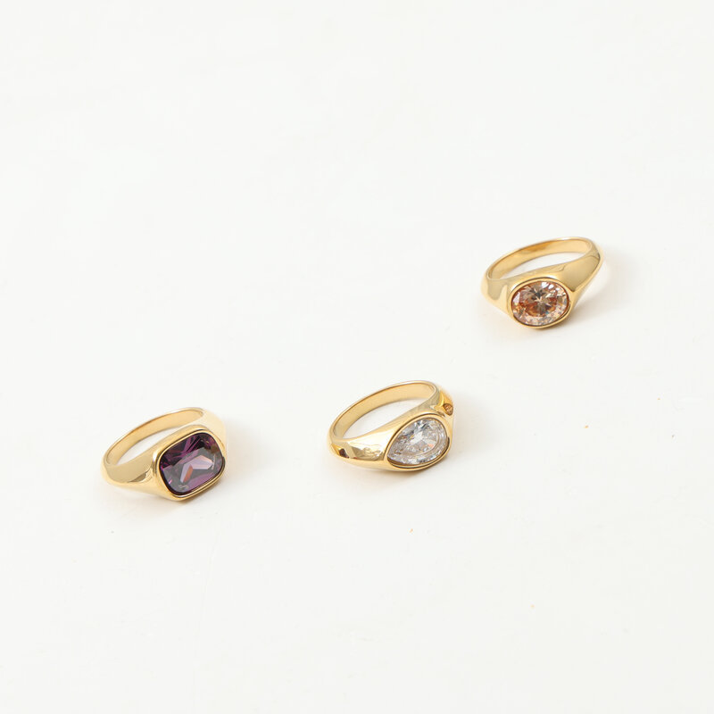 欧美时尚新款异形镶大锆石戒指钛钢镀18k金指环夸张个性手饰食指