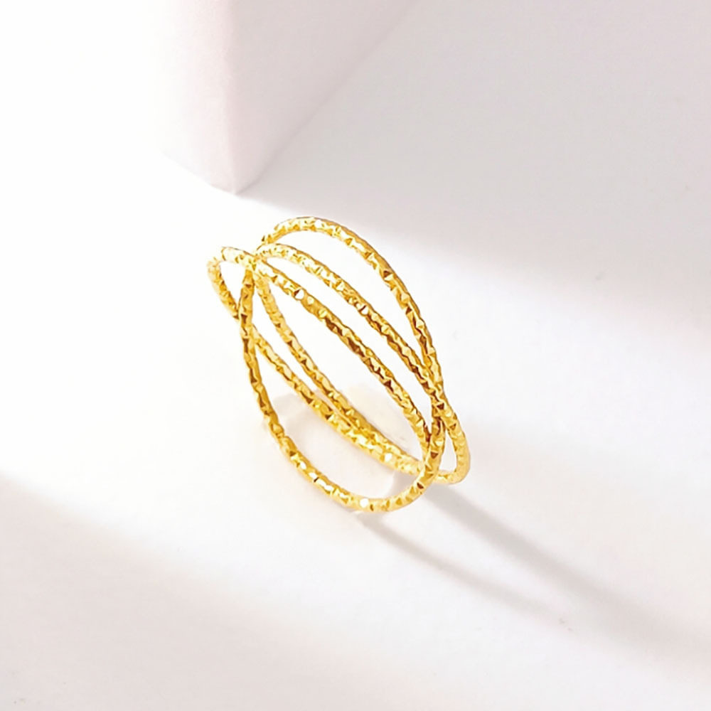 欧美气质简约磨砂三环戒指女款时尚流行个性设计钛钢镀金指环百搭