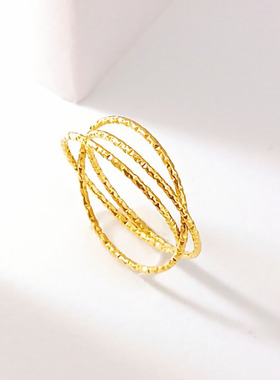 欧美气质简约磨砂三环戒指女款时尚流行个性设计钛钢镀金指环百搭