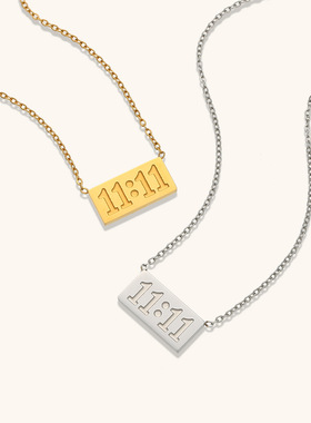 欧美跨境时尚11:11方牌项链女小众轻奢气质钛钢镀18K金锁骨链配饰