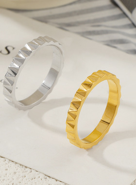 欧美ins冷淡风立体纹理戒齿轮戒指水波纹钛钢不掉色小众设计指环