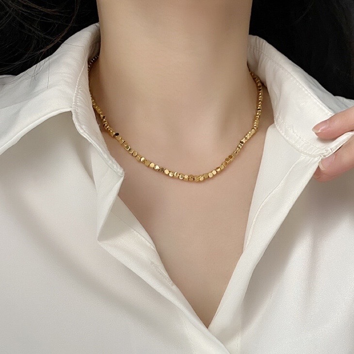 欧美时尚INS风碎银几两几何小方块质感项链女锁骨链轻奢钛钢饰品