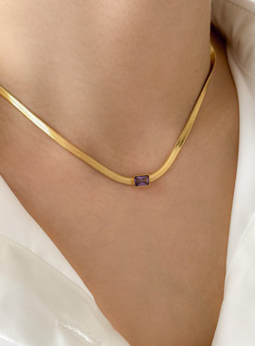 2022新款欧美时尚INS风轻奢蛇骨链镶钻钛钢镀18K金项链短款锁骨链