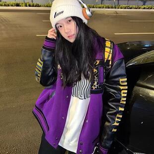 撞色小恶魔棒球服男四时花镜泽西风潮美式 街头情侣宽松夹克外套女