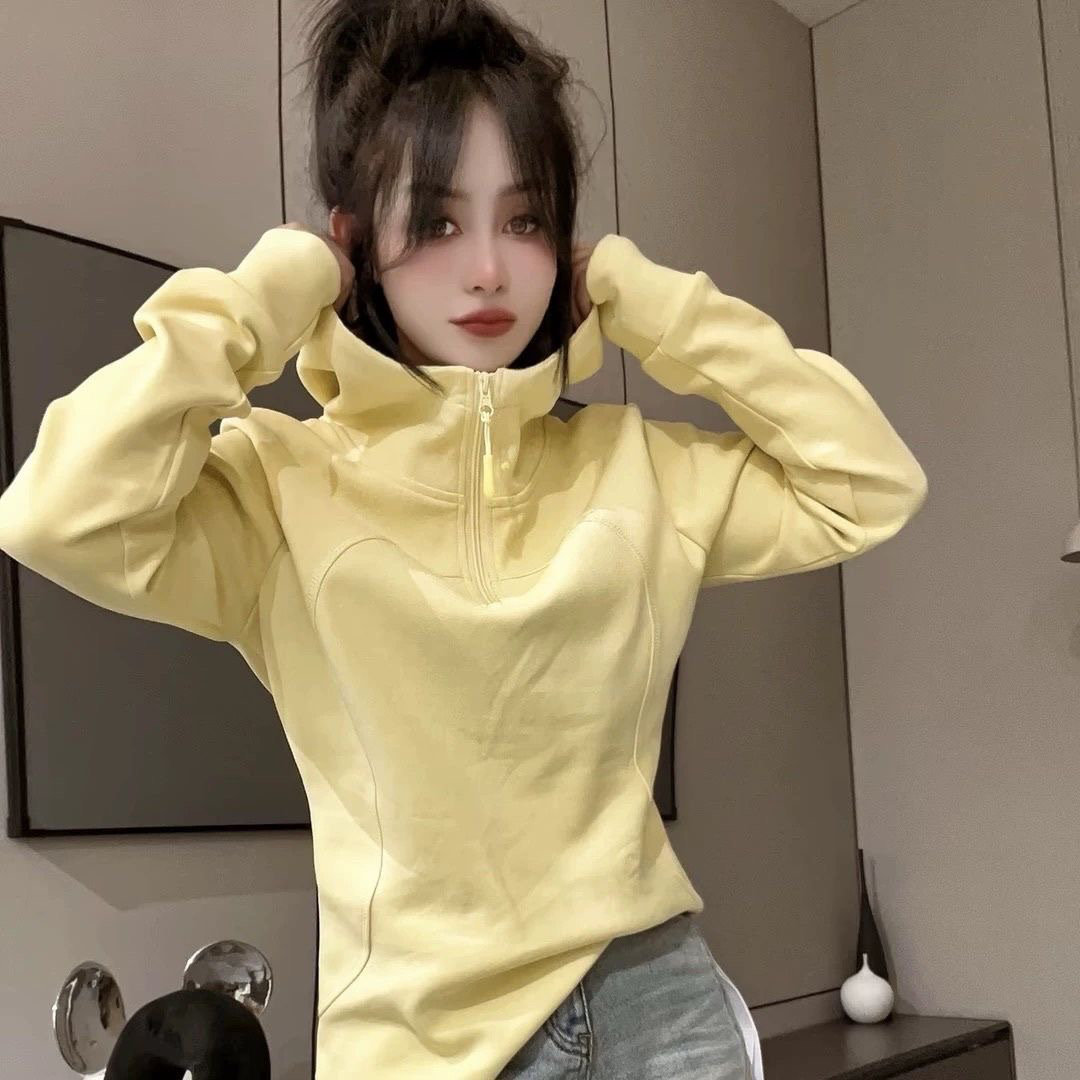 欧货2025春季新款纯色拼接半拉链连帽卫衣女时尚洋气百搭套头上衣
