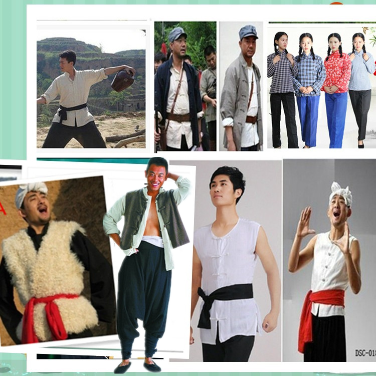 阿宝造型表演服老农民演出服陕北农民服装男民兵游击队武工队服装