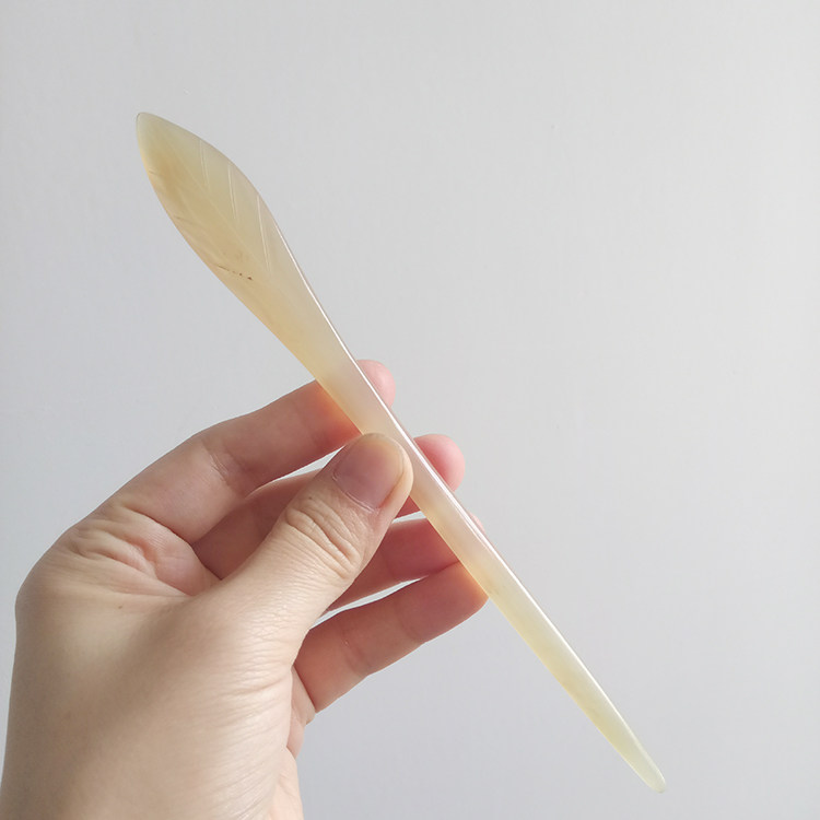 梳心缘 天然正品白水牛角 发饰 女生盘发簪子 加长款 叶子款