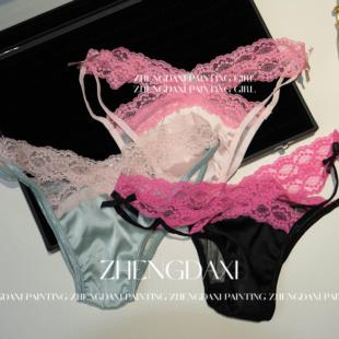 夏季 郑大嘻 性感蕾丝交叉低腰三角裤 蝴蝶拼接纯欲少女内裤 薄款