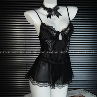 纯欲小胸蕾丝吊带睡裙套装 法式 性感睡衣女2025新款 郑大嘻