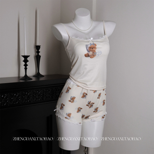 外穿 可出门吊带家居服套装 天使小熊 甜美纯欲带胸垫睡衣女夏新款