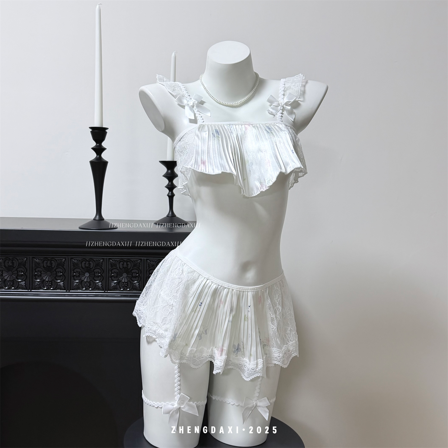 郑大嘻~性感睡衣女纯欲风小胸蕾丝花边吊带短裙夏日小碎花两件套