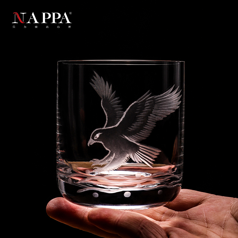 nappa手工刻花酒吧厚底水晶杯
