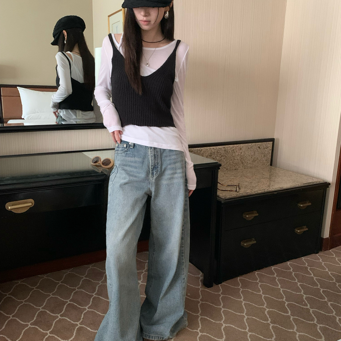 TABLE舒适满满慵懒随性假两件气质清新日常小衫（含20羊毛）67173