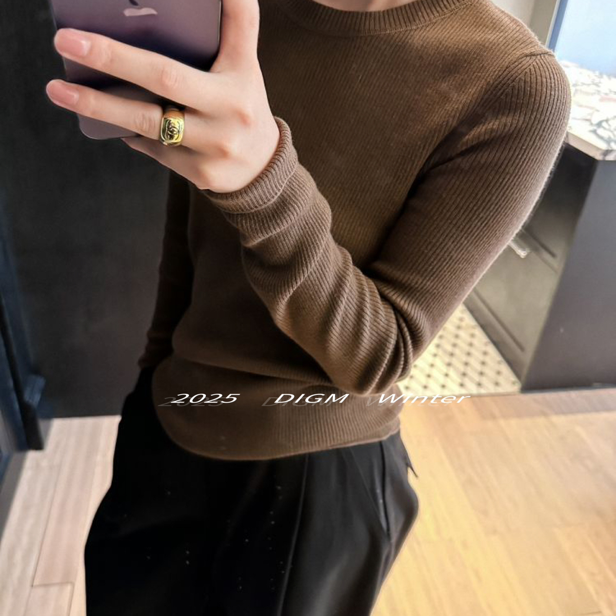 DIGM-新韩系简约百搭圆领贝壳扣设计修身显瘦打底保暖毛衣A88911