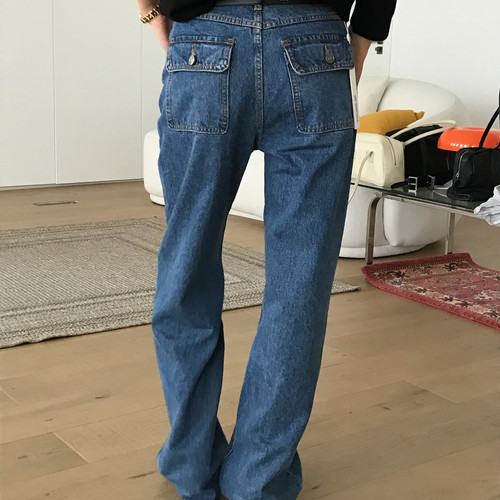 TABLE-松弛感水洗蓝牛仔裤后贴袋高腰显瘦百搭垂感阔腿牛仔裤1256