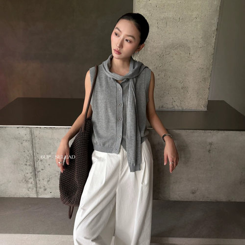 6UP早秋韩系披肩羊毛背心老钱风松弛感毛衣通勤温柔休闲穿搭61035