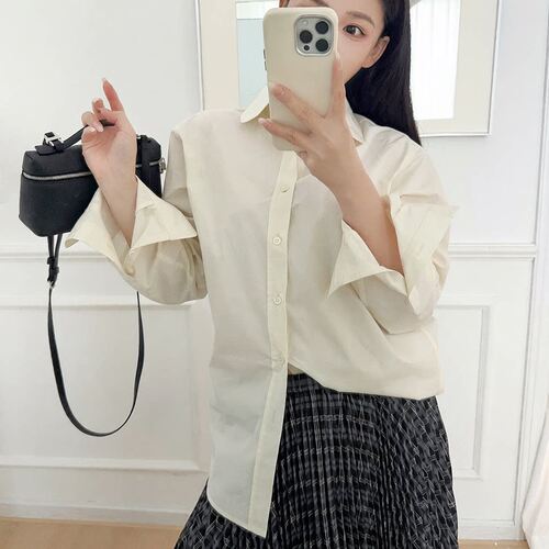 LP诺悠翩雅休闲女士衬衫长袖衬衣垂感百搭显瘦奶黄色若楠同款