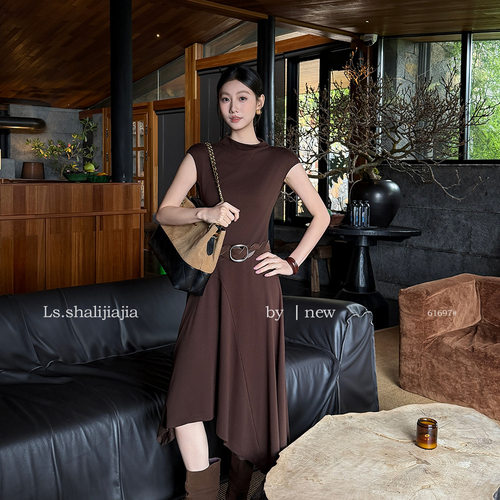 LS 优雅纯色通勤修身连衣裙广州十三行2026早秋新款女装裙子61697