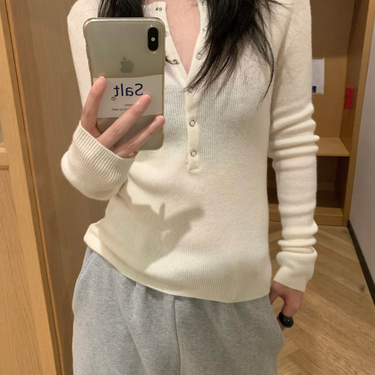 TABLE-领纽扣绵羊毛打底衫圆领百搭上衣针织衫（含100绵羊毛）826