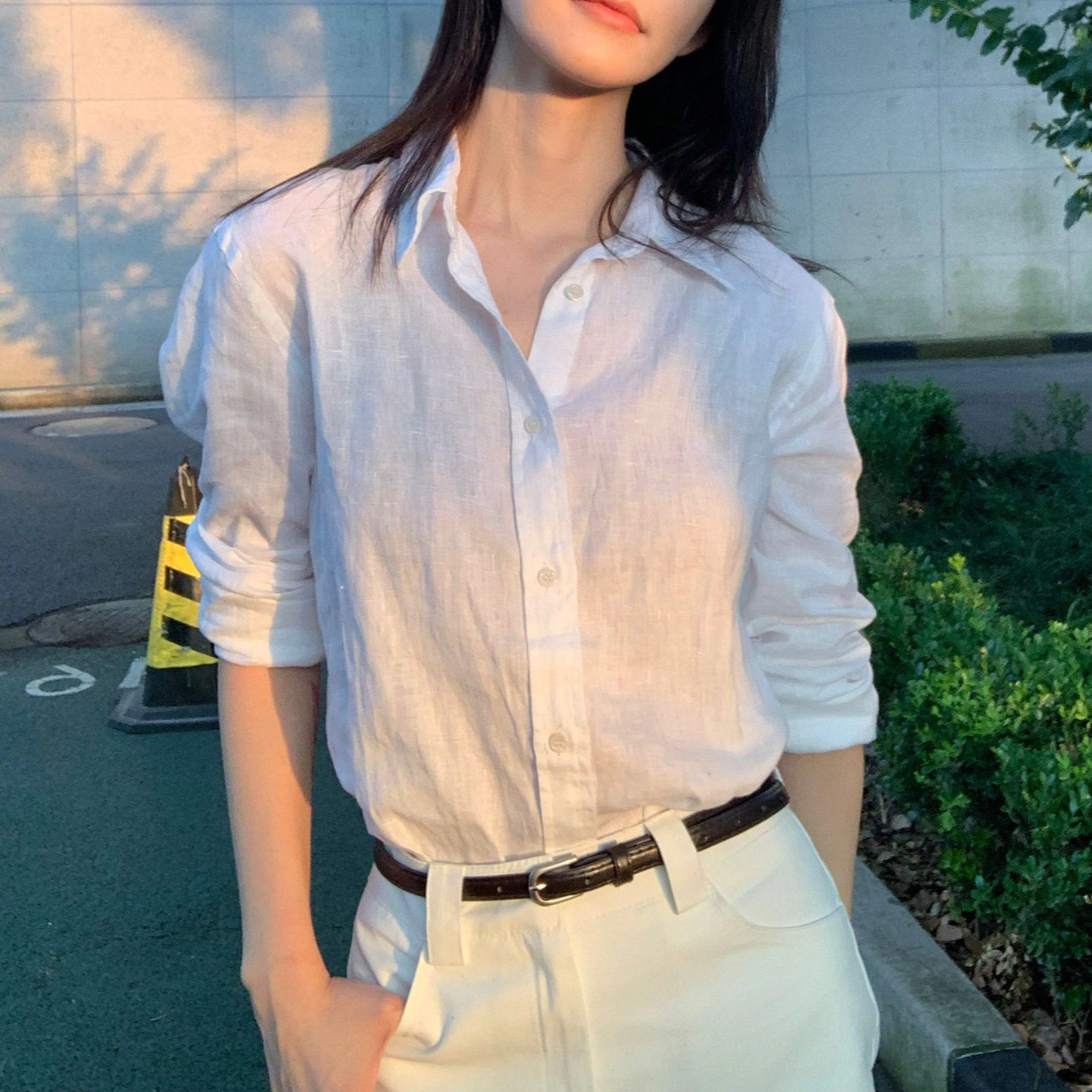 26春夏刺绣衬衫防嗮衣经典版型亚麻长袖女白衬衫 RL13453图片