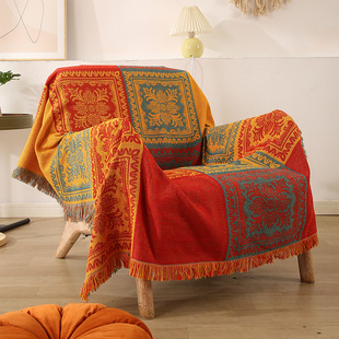 异域红黄沙发毯全覆盖单椅沙发巾户外露营毯桌布休闲毯四季通用