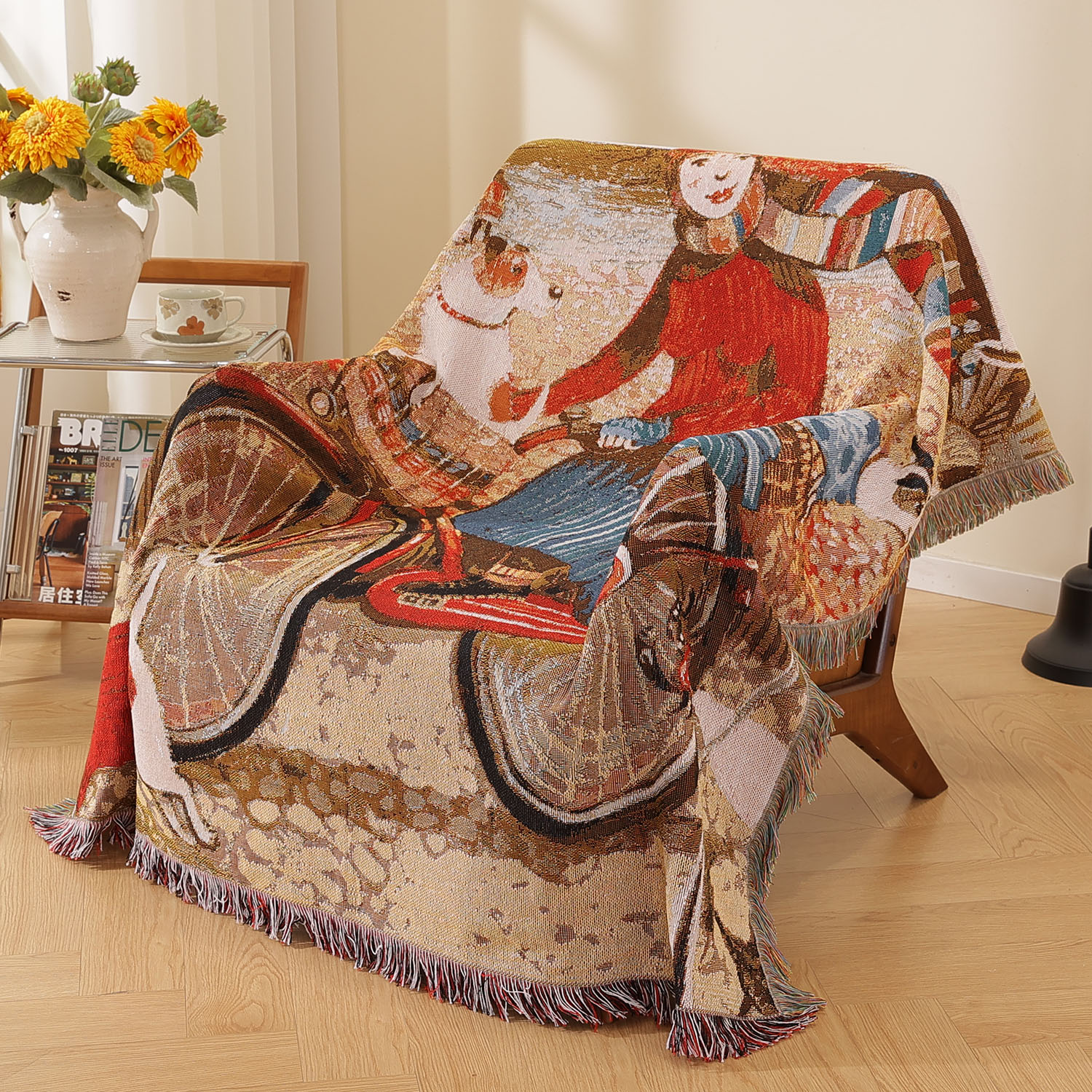 中古风滨海趣骑沙发巾沙发毯搭巾