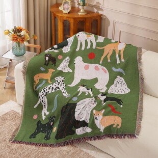 可爱萌宠狗狗乐园沙发毯单人沙发盖巾床头盖布懒人沙发罩四季通用