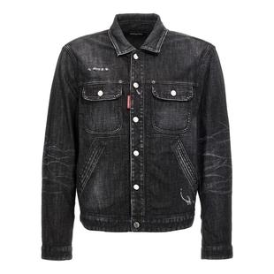 Dsquared2男式 夾克寬松休閑復古做舊設(shè)計黑色 工裝