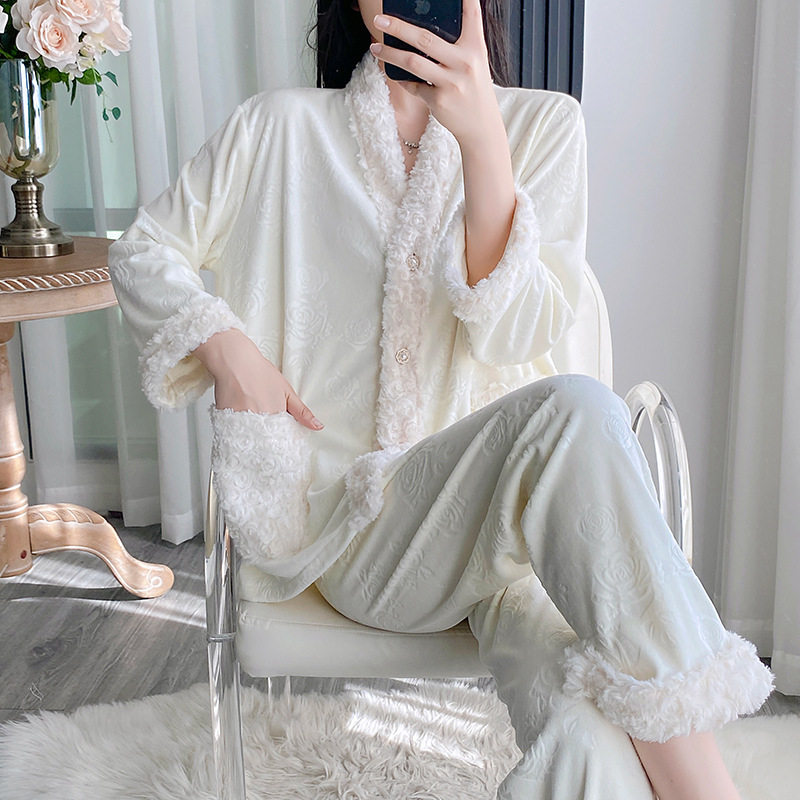 睡衣冬季女款家居服德绒纽扣开衫纽扣保暖女生秋冬款长袖长裤套装,女士内衣/男士内衣/家居服,睡衣/家居服套装,淘宝优惠券,粉丝福利购,淘宝优惠卷