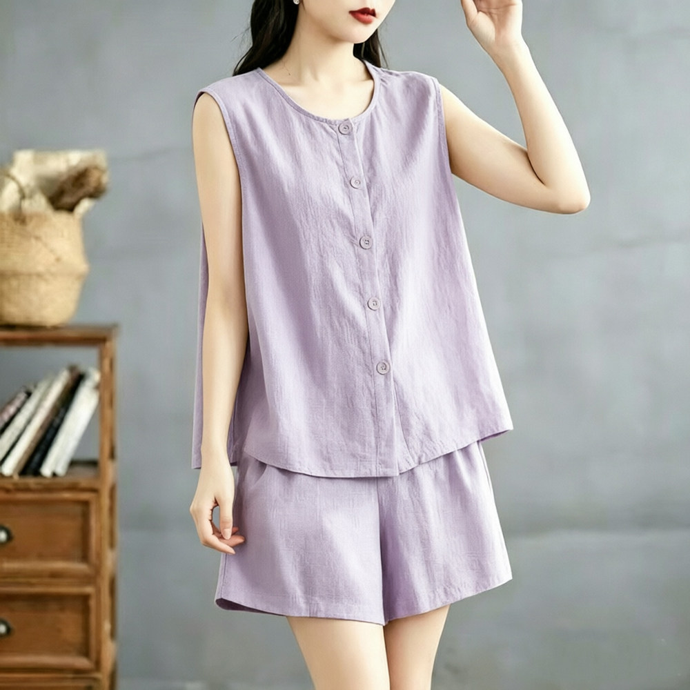 夏天时尚纽扣开衫款家居服女士居睡衣/家居服套装