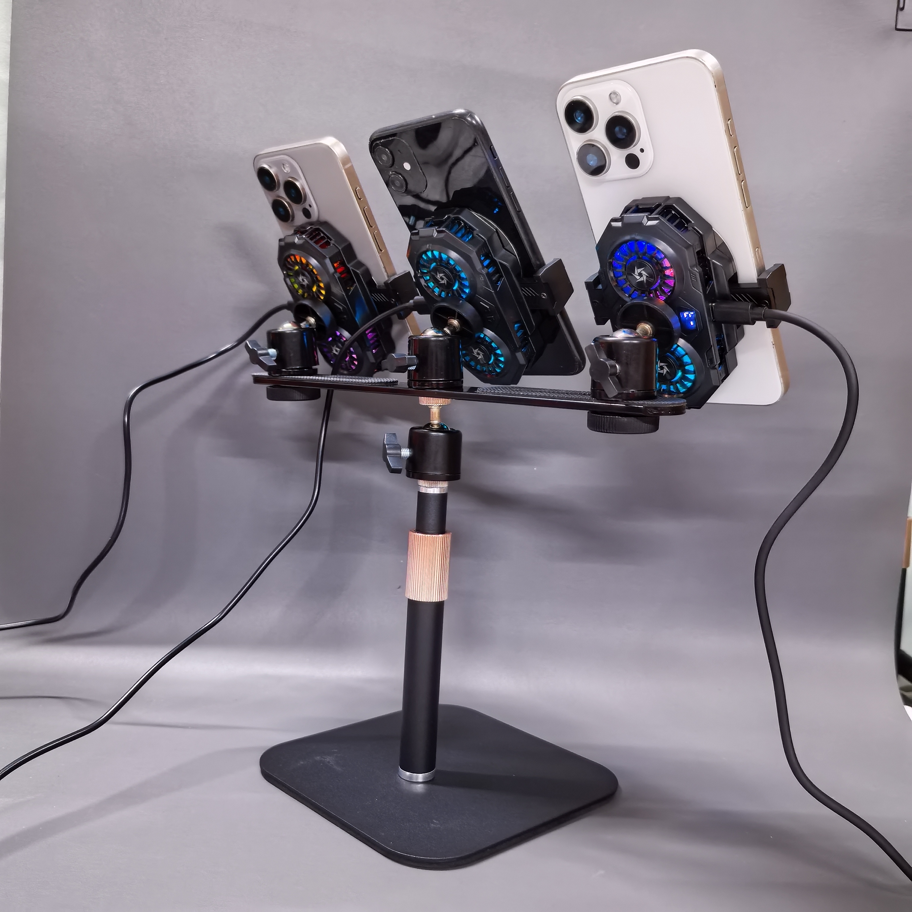 多平台多机位手机直播支架桌面金属加重手机半导体散热器桌面直播