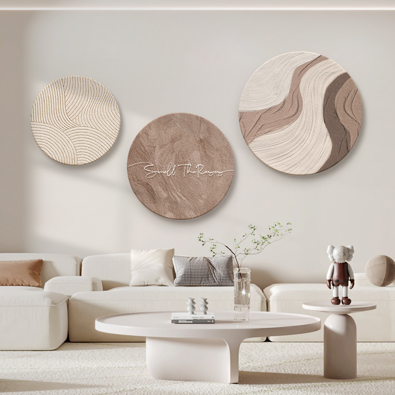 侘寂风客厅沙发背景墙装饰画 画圆形玄关挂画 画组合抽象壁画 画图片