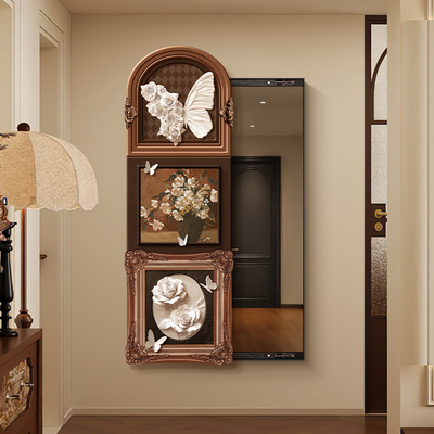 中古风推拉隐藏式全身镜玄关装饰画暗藏式隐形全身镜全身镜子挂画