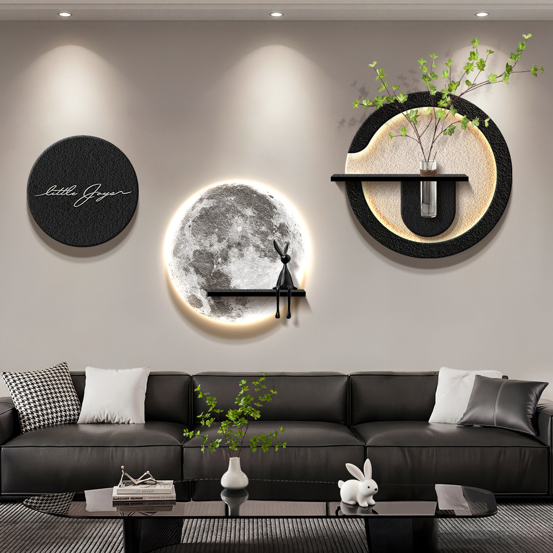 轻奢高级感客厅装饰画简约现代水培绿植沙发背景墙挂画创意壁灯