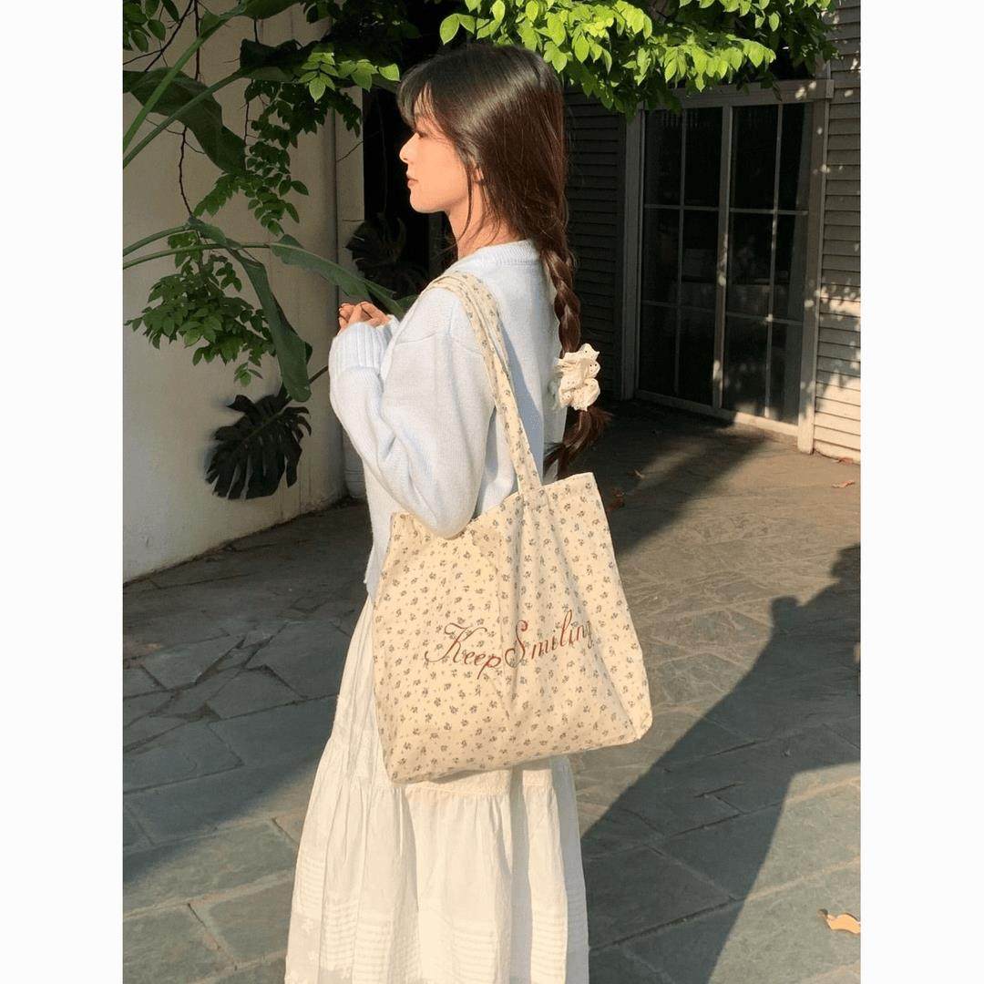 碎花包包女式帆布包2026新款韩国韩系字母托特大容量购物袋