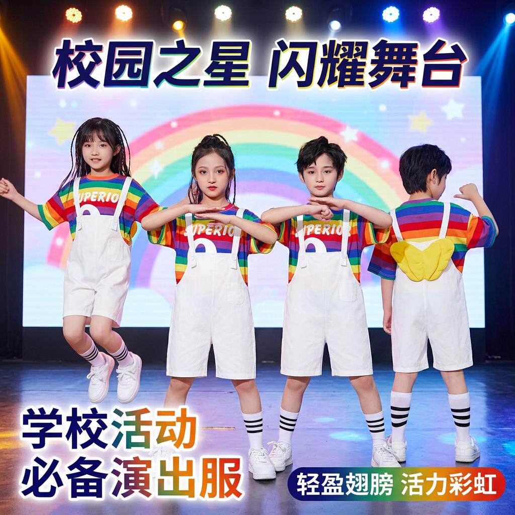儿童舞蹈演出服六一幼儿园2026夏季新款背带裤可爱啦啦队表演服装