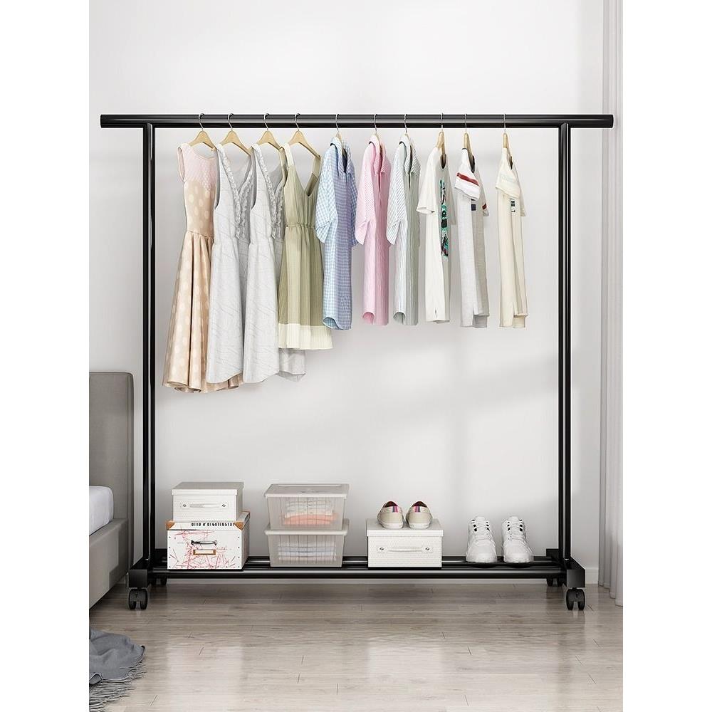 晾衣架落地家用卧室简易阳台挂衣服架子室内卧室晾晒单杆式衣帽架