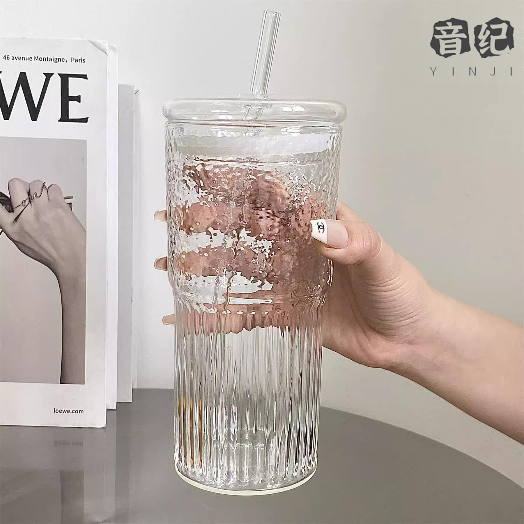 大容量吸管玻璃杯水果茶杯夏天果汁杯办公室喝水杯子耐高温高硼硅