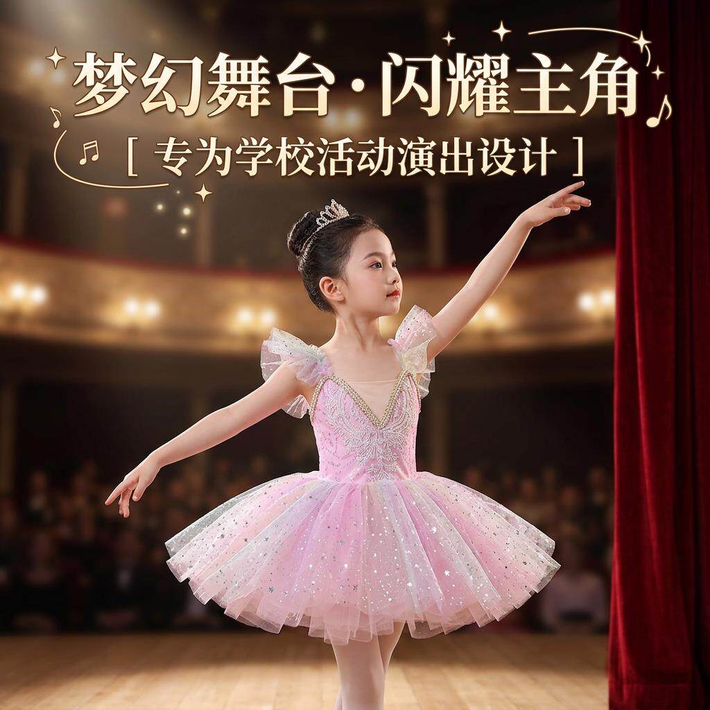 儿童舞蹈演出服新款女童蓬蓬裙六一小天鹅表演服装软纱芭蕾公主裙