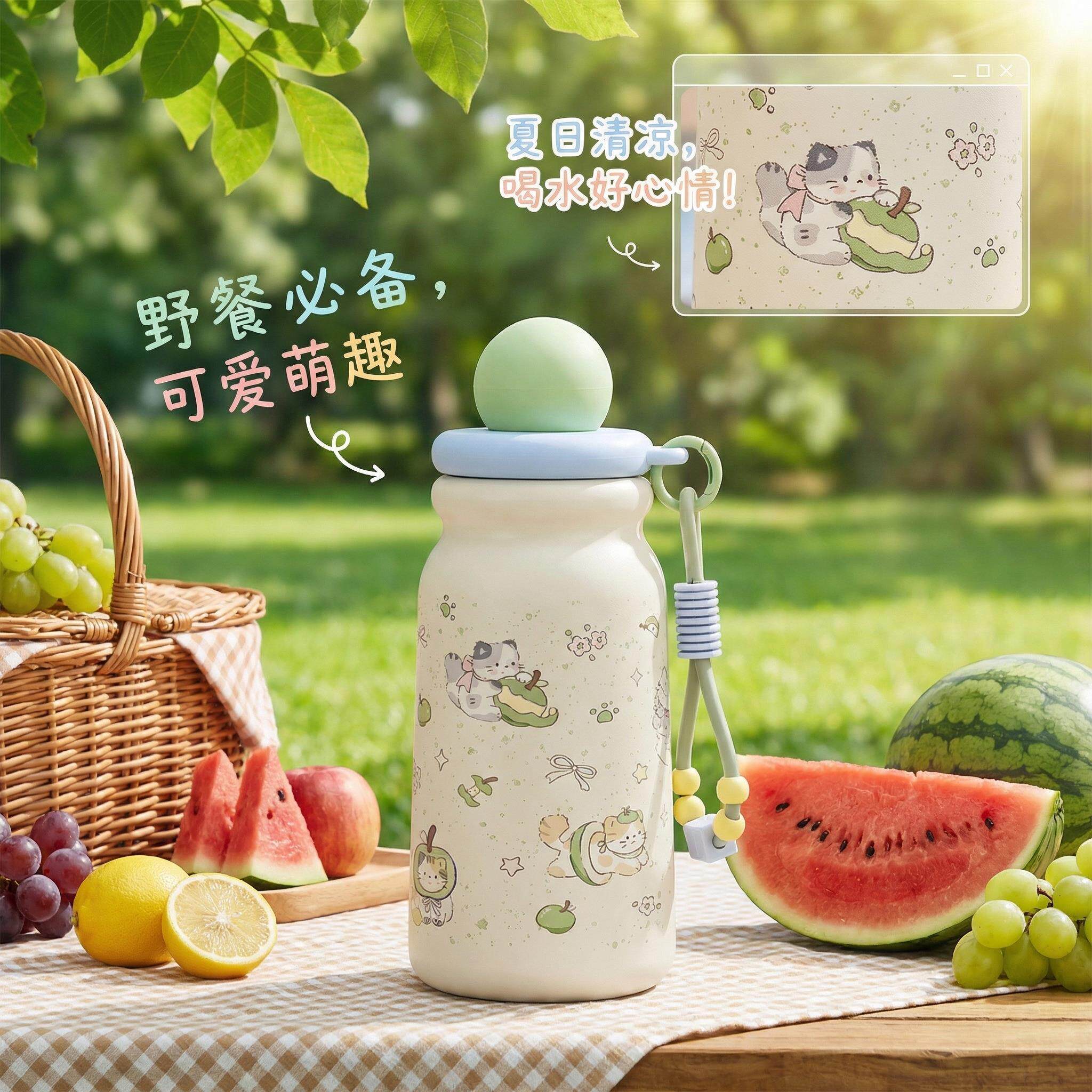 不锈钢儿童水杯便携式保温杯高颜值带提手随行杯防摔直饮夏吸管杯