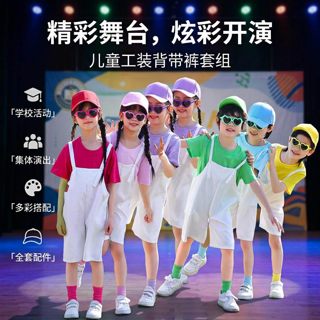 现代舞儿童演出服多巴胺背带裤小学生街舞表演服幼儿园糖果风班服