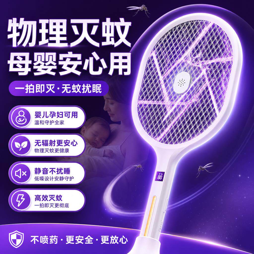 电蚊拍灭蚊灯二合一全自动款充电式家用婴儿孕妇高效强力无辐射