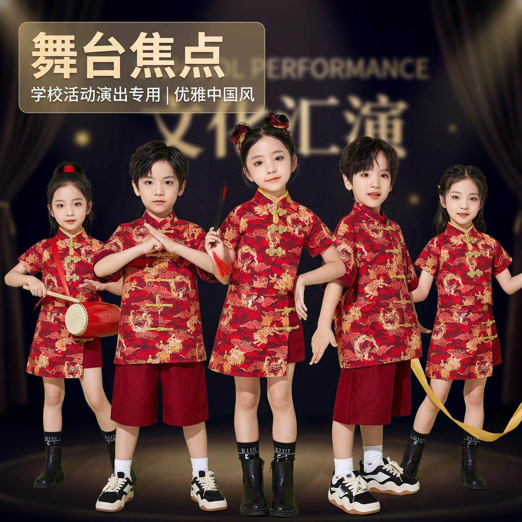 六一儿童演出服2026新款夏季舞蹈服中式唐装男童女童汉服演出服装