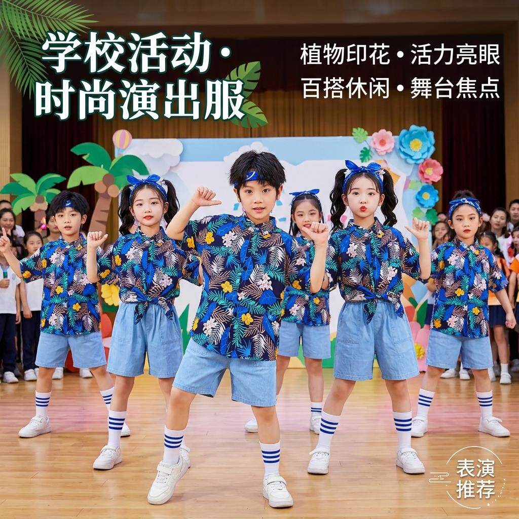 儿童啦啦队演出服新款六一节学生合唱复古表演服装街舞港风舞蹈服