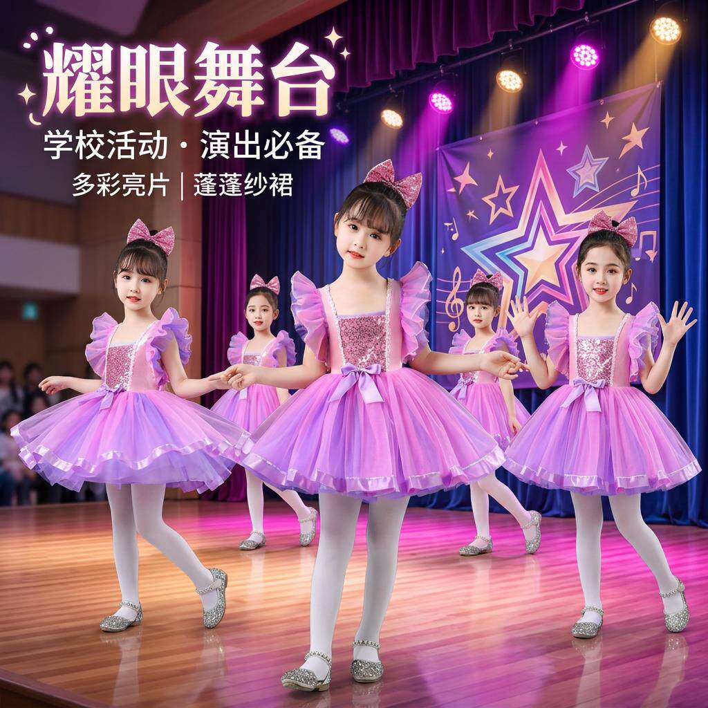 六一儿童演出服新款幼儿园舞蹈女孩连衣裙亮片公主蓬蓬纱裙表演裙