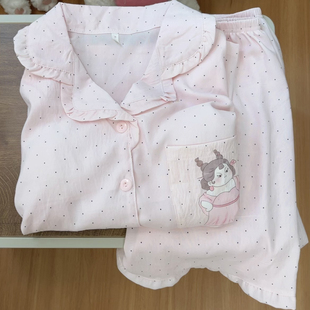 夏季波点云朵棉睡衣带胸垫女款石矶娘娘短袖夏天休闲家居服可外穿